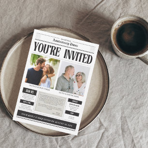 Custom photo newspaper anniversary invitation
