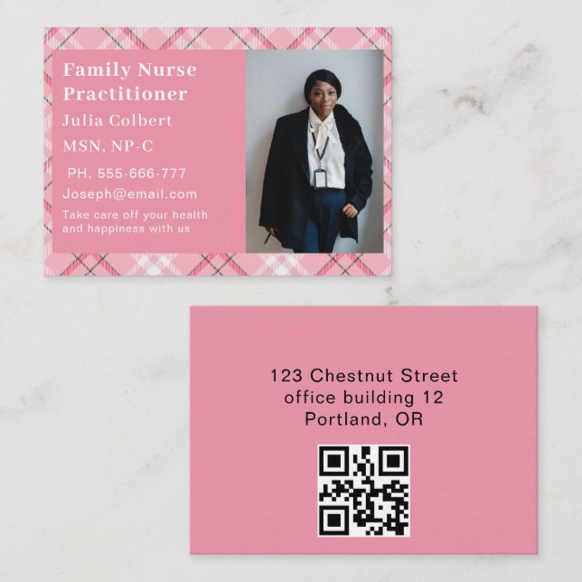 Custom Photo Nurse Practitioner QR Code Business Card (Front/Back)