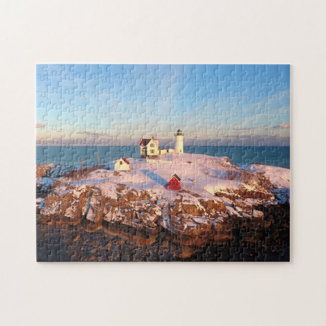 Custom Photo Ocean Sunset Nubble Lighthouse Jigsaw Puzzle (Horizontal)