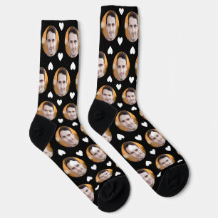 Custom Photo of Boyfriend   Girlfriend Heart Black Socks