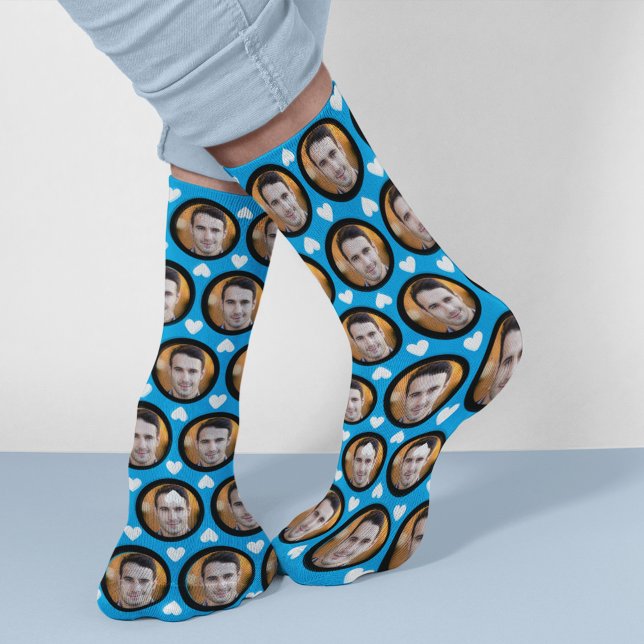 Custom Photo of Boyfriend | Girlfriend Hearts Blue Socks (Creator Uploaded)