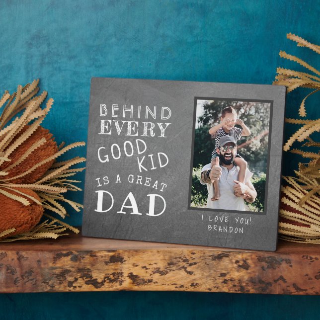 Custom Photo Of Great Dad With Kid Plaque (Side)