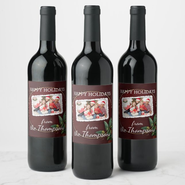 Custom Photo On Faux Gold Confetti Pattern Wine Label (Bottles)