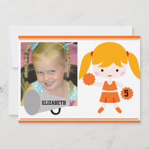 Custom Photo Orange Cheerleader Birthday Invite