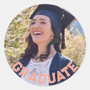 Custom Photo Orange Graduation Party Table Classic Round Sticker