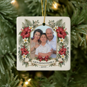 Custom Photo Ornament, Tropical Floral Hibiscus Ceramic Ornament