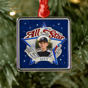 Custom Photo Ornament, Vintage All Star Sports Metal Tree Decoration