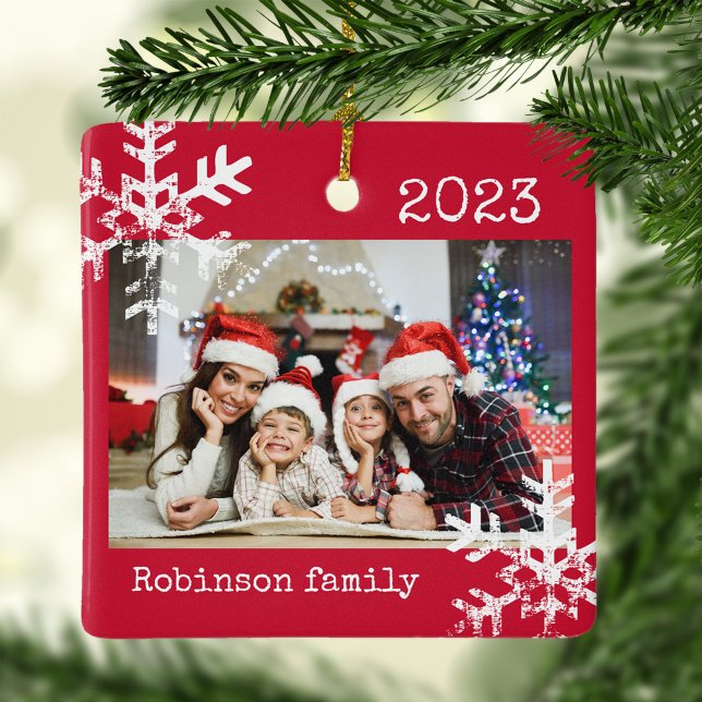 Custom Photo Ornament with Snowflakes (Rustic snowflake family holiday keepsake photo ornament perfect for gifts to bring joy to others.)