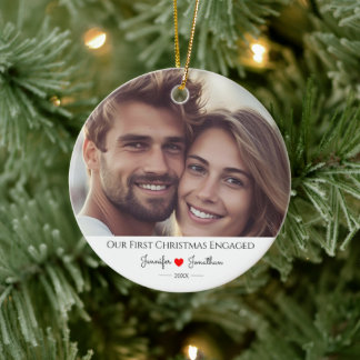 Custom Photo Our First Christmas Engaged Ceramic Tree Decoration