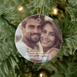 Custom Photo Our First Christmas Engaged   Ceramic Tree Decoration