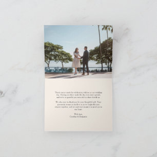 Custom Photo Palm Tree Line Art Elegant Wedding Thank You Card