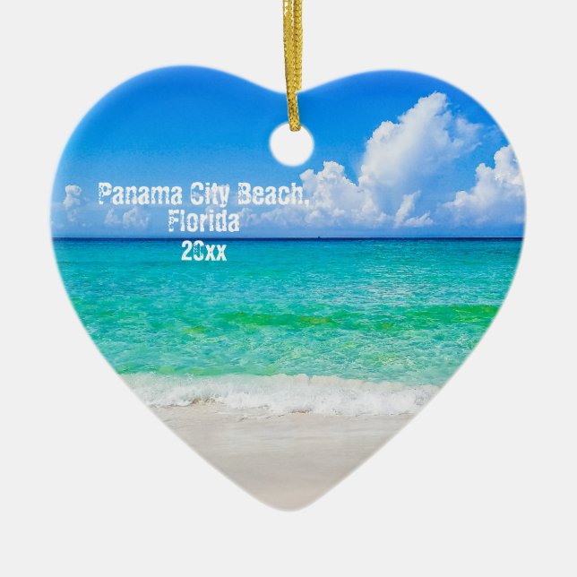 Custom Photo Panama City Beach Shoreline Ceramic Tree Decoration (Front)