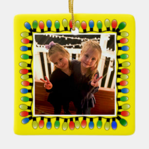 Custom Photo Party Lights Yellow Ceramic Ornament