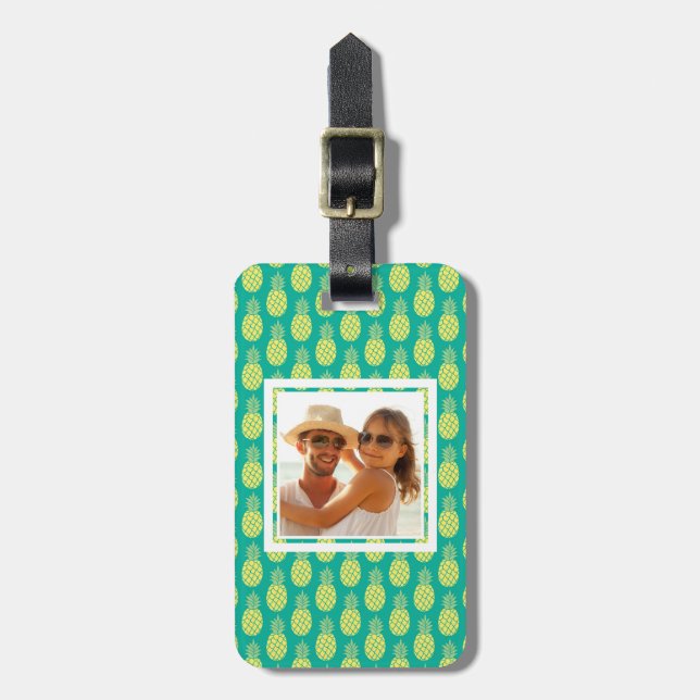 Custom Photo Pastel Pineapples Luggage Tag (Front Vertical)