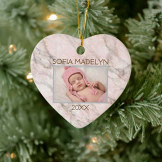Custom Photo Pastel Pink Grey Marble Pattern 2025 Ceramic Tree Decoration