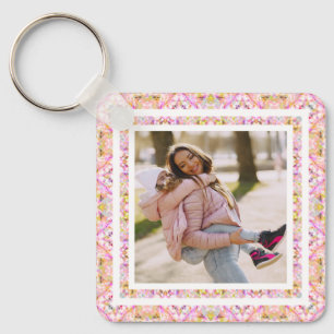 Custom Photo Pastel Pink Happy Green Mother’s Day Key Ring