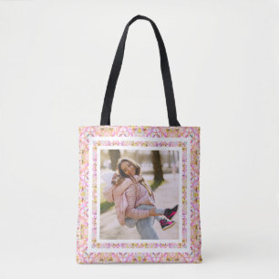Custom Photo Pastel Pink Happy Green Mother’s Day Tote Bag