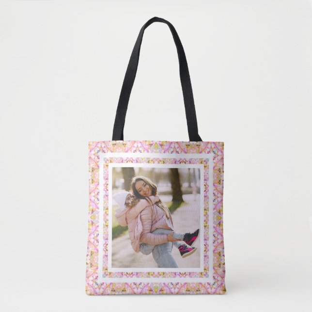 Custom Photo Pastel Pink Happy Green Mother’s Day Tote Bag (Front)