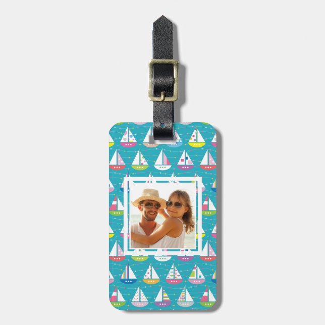 Custom Photo Pastel Sailboat Pattern Luggage Tag (Front Vertical)