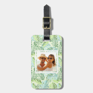 Custom Photo Pastel Tropical Palm Leaves Luggage Tag
