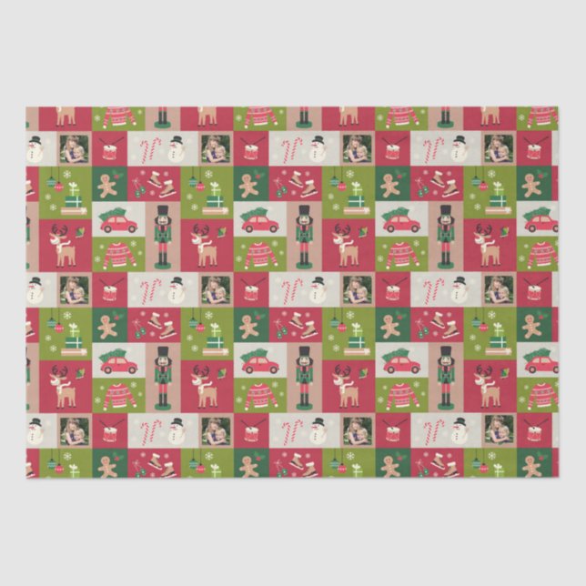 Custom Photo Patchwork Traditional Christmas Tissue Paper (Front)