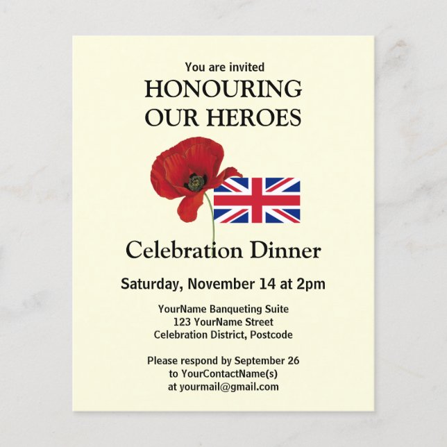 Custom Photo Patriotic British UK Veterans Dinner (Front)