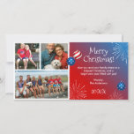 Custom Photo Patriotic Christmas Cards<br><div class="desc">Unique custom photo patriotic Christmas cards that you can easily personalise! These fun beach themed Christmas cards are designed with the 4th of July in mind, with sparkly stars and stripes along with exploding fireworks. There're 3 custom photo areas framed by a trendy white grunge border for you to insert...</div>