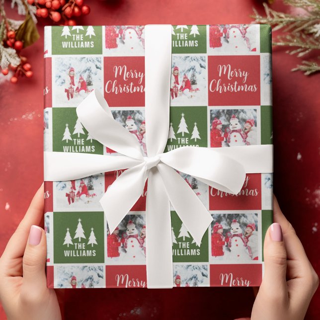  Custom Photo Pattern Green Red Merry Christmas Wrapping Paper (Custom Photo Pattern Green Red Merry Christmas Wrapping Paper
)