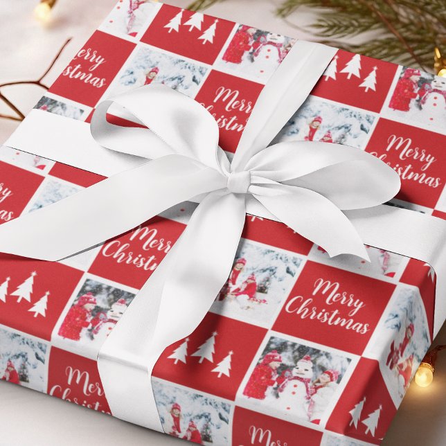  Custom Photo Pattern Red White Merry Christmas Wrapping Paper (Custom Photo Pattern Red White Merry Christmas Wrapping Paper
)