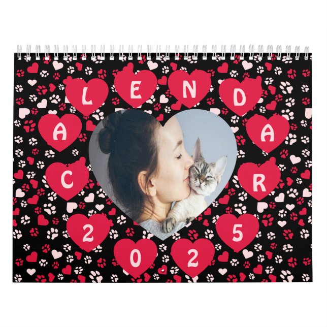 Custom Photo Paw Print Pattern Calendar 2025 (Cover)