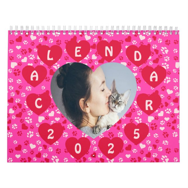 Custom Photo Paw Print Pattern Calendar 2025 (Cover)