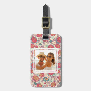 Custom Photo Peony flowers and leaves pattern Luggage Tag