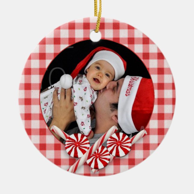 Custom Photo Peppermint Christmas Ornament (Front)