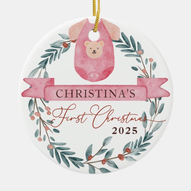 Custom Photo Personalised Baby's 1st Christmas  Ceramic Tree Decoration (Front)