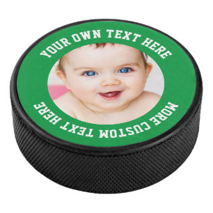 Custom Photo Personalised Bright Green Hockey Puck