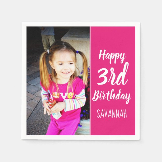 Custom Photo Personalised Happy Birthday Napkin (Front)
