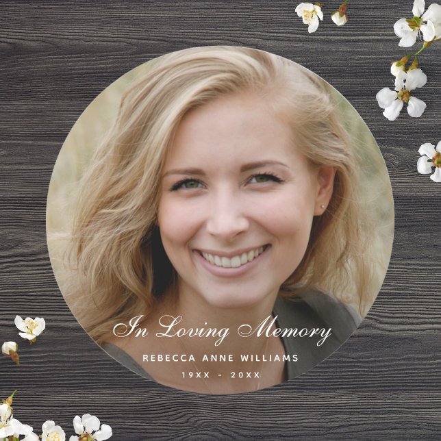 Custom Photo Personalised Memorial funeral death Classic Round Sticker (Photo Memorial Label)