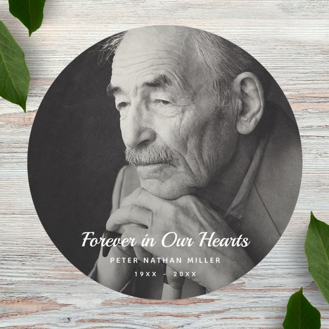 Custom Photo Personalised Memorial funeral death Classic Round Sticker (Creator Uploaded)