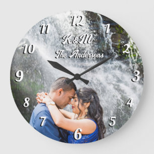 Custom photo personalised name white letters large large clock