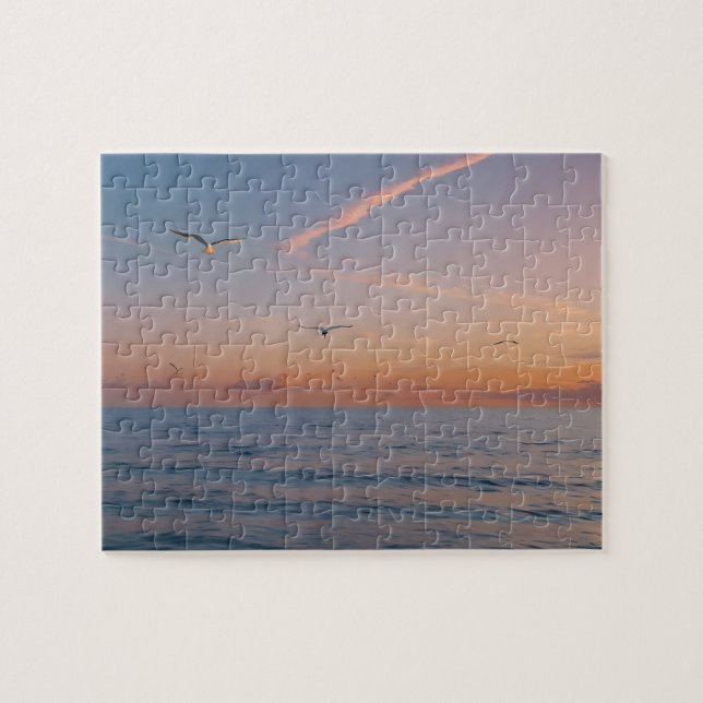 Custom Photo Personalised Sunset Beach Waves Jigsaw Puzzle (Horizontal)