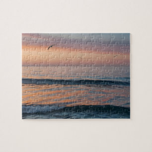 Custom Photo Personalised Sunset Beach Waves Jigsaw Puzzle