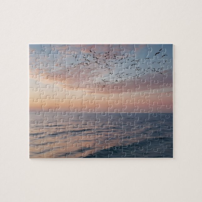 Custom Photo Personalised Sunset Beach Waves Jigsaw Puzzle (Horizontal)
