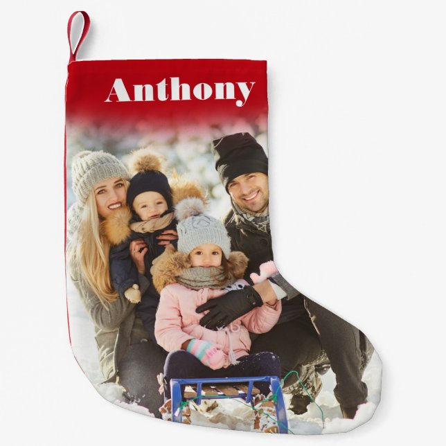Custom Photo Personalised with Name Small Christmas Stocking (Front)