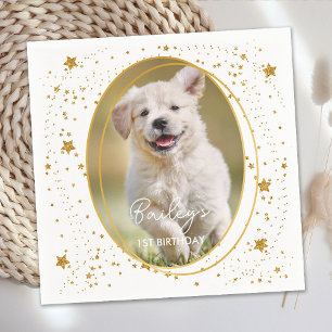 Custom Photo Pet Dog Birthday Gold Glitter Stars Napkin