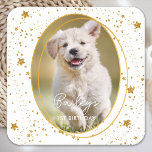 Custom Photo Pet Dog Birthday Gold Glitter Stars Square Paper Coaster<br><div class="desc">Puppy Pawty ! Add the finishing touch to your puppy or dogs birthday with this elegant gold custom pet photo and glitter stars party napkins. Add your pup's favourite photo and personalise with name, age birthday! See out Puppy Dog birthday collection for matching birthday invitations, party decor, favours, and gifts....</div>