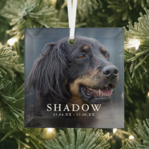 Custom Photo Pet Dog Memorial Tribute Christmas Glass Tree Decoration