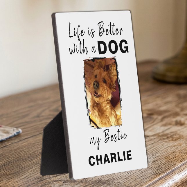 Custom photo pet dog name white black plaque (Creator Uploaded)