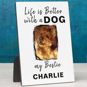 Custom photo pet dog name white black plaque