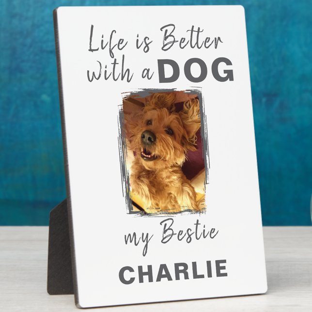 Custom photo pet dog name white grey plaque (Creator Uploaded)