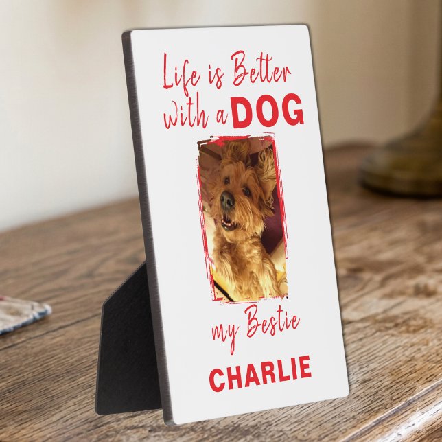 Custom photo pet dog name white red plaque (Creator Uploaded)